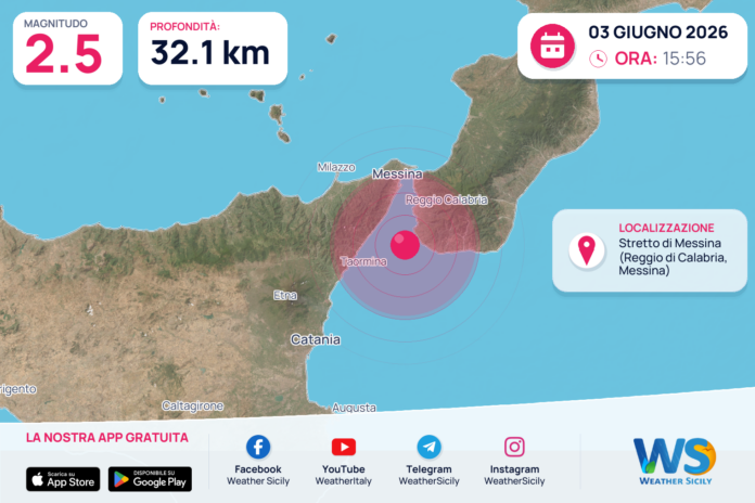 Scossa di terremoto magnitudo 2.5 nei pressi di Stretto di Messina (Reggio di Calabria, Messina)