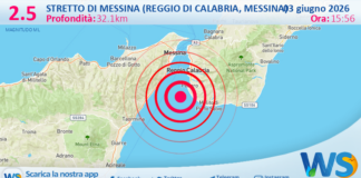Scossa di terremoto magnitudo 2.5 nei pressi di Stretto di Messina (Reggio di Calabria, Messina)