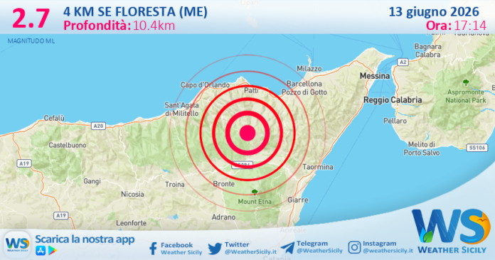 Scossa di terremoto magnitudo 2.7 nei pressi di Floresta (ME)