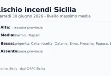 Sicilia: bollettino rischio incendi per martedi 30 giugno 2026 Sicilia: bollettino rischio incendi per martedi 30 giugno 2026