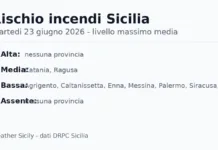 Sicilia: bollettino rischio incendi per martedi 23 giugno 2026 Sicilia: bollettino rischio incendi per martedi 23 giugno 2026