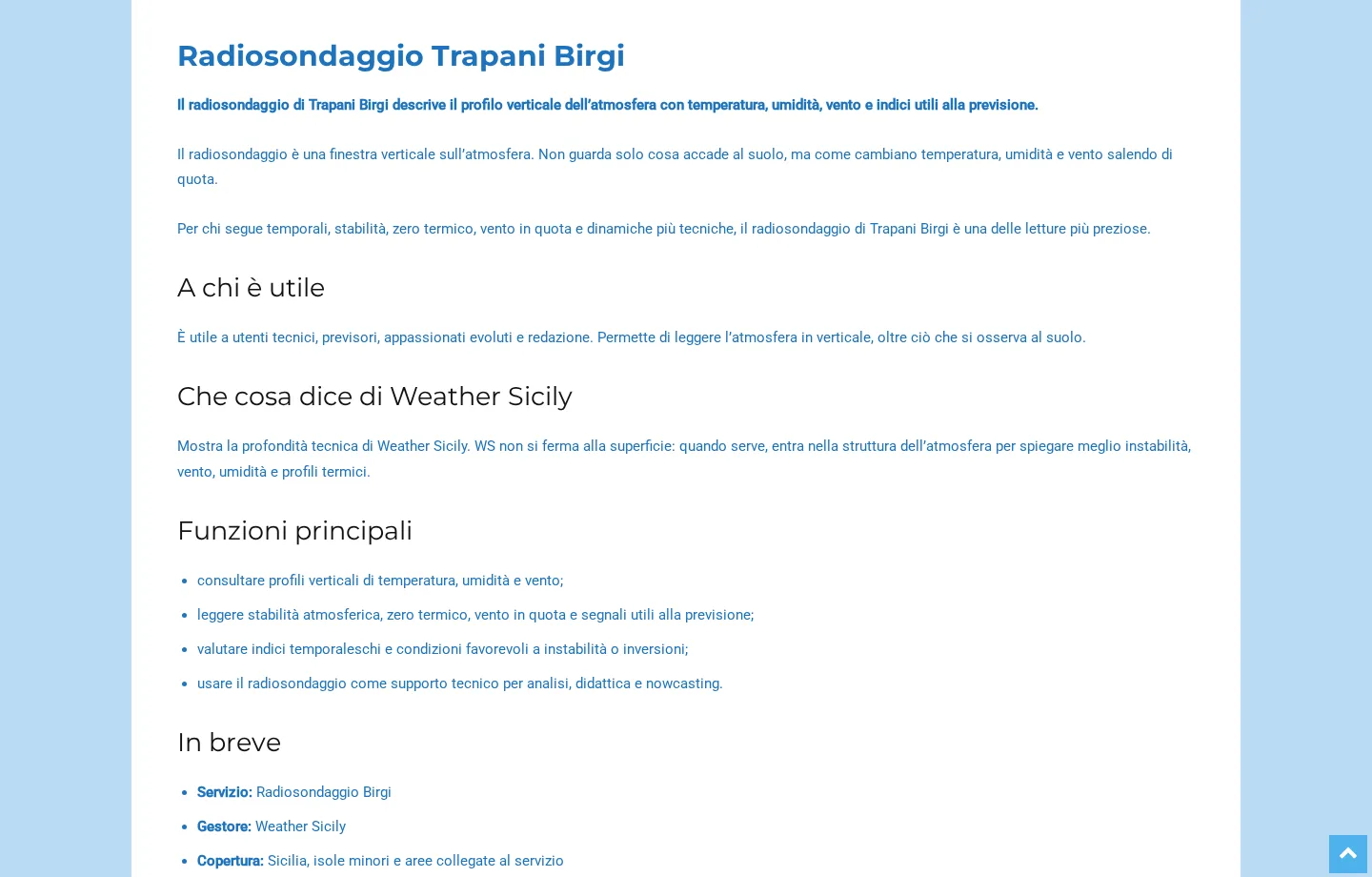 Schermata Radiosondaggio Trapani Birgi con profilo verticale dell’atmosfera