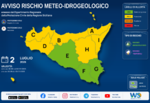Meteo Sicilia: bollettino di allerta meteo per domani, giovedì 02 luglio 2026 Mappa allerta meteo Sicilia per giovedì 02 luglio 2026: allerta gialla per rischio idrogeologico e rischio temporali