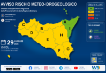 Meteo Sicilia: bollettino di allerta meteo per domani, mercoledì 29 luglio 2026 Mappa allerta meteo Sicilia per mercoledì 29 luglio 2026: allerta gialla per rischio idrogeologico e rischio temporali