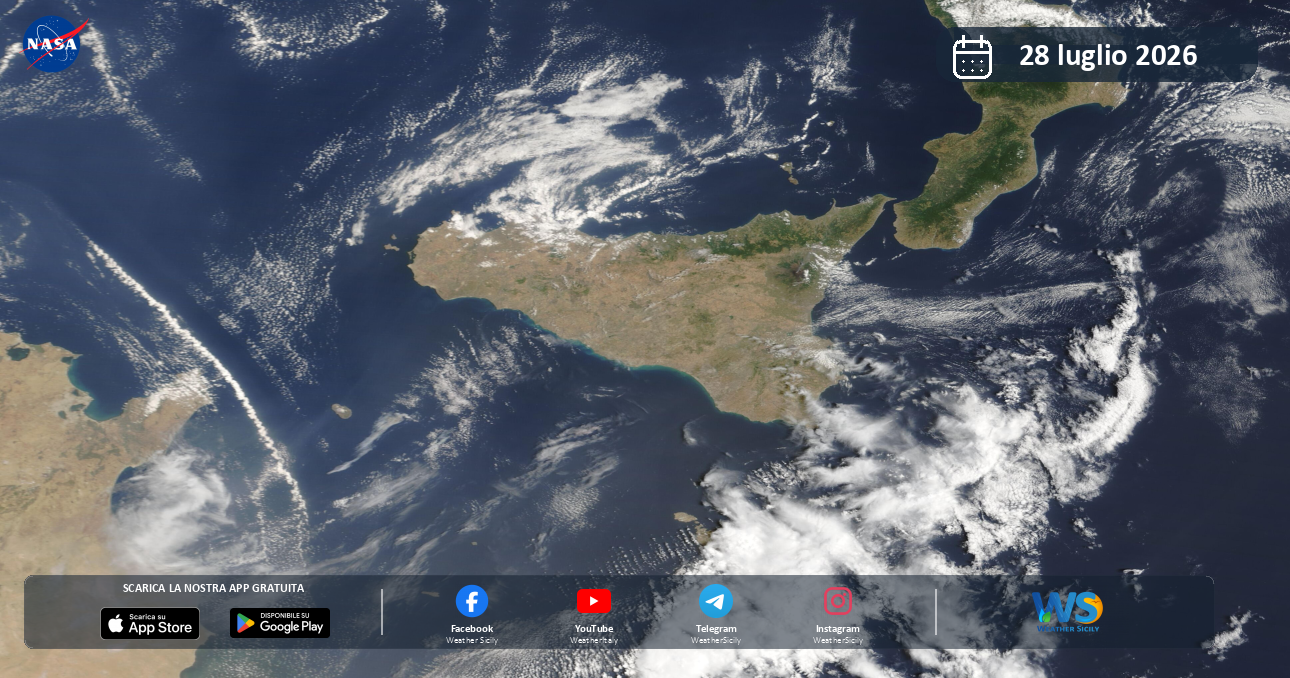 Meteo Sicilia: immagine satellitare NASA di martedì 28 luglio 2026