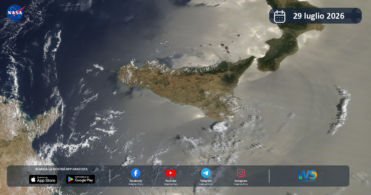 Meteo Sicilia: immagine satellitare NASA di mercoledì 29 luglio 2026