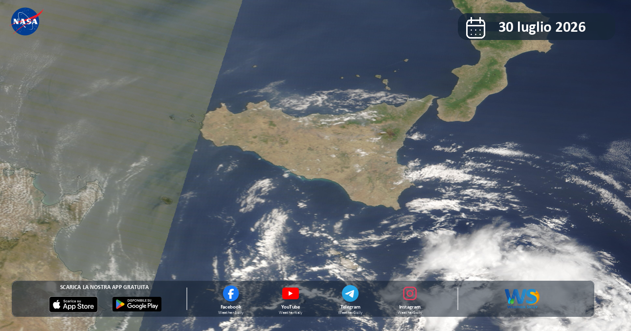 Meteo Sicilia: immagine satellitare NASA di giovedì 30 luglio 2026
