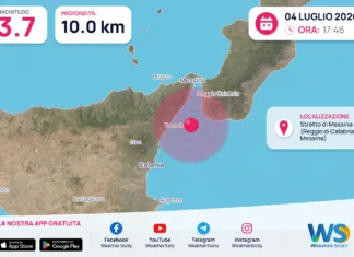 Scossa di terremoto magnitudo 3.7 nei pressi di Stretto di Messina (Reggio di Calabria, Messina)