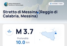 Scossa di terremoto magnitudo 3.7 nei pressi di Stretto di Messina (Reggio di Calabria, Messina)