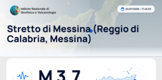 Scossa di terremoto magnitudo 3.7 nei pressi di Stretto di Messina (Reggio di Calabria, Messina)