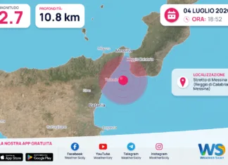 Scossa di terremoto magnitudo 2.7 nei pressi di Stretto di Messina (Reggio di Calabria, Messina)