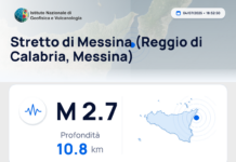 Scossa di terremoto magnitudo 2.7 nei pressi di Stretto di Messina (Reggio di Calabria, Messina)