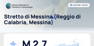 Scossa di terremoto magnitudo 2.7 nei pressi di Stretto di Messina (Reggio di Calabria, Messina)