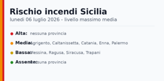 Sicilia: bollettino rischio incendi per lunedi 06 luglio 2026 Sicilia: bollettino rischio incendi per lunedi 06 luglio 2026