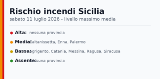 Sicilia: bollettino rischio incendi per sabato 11 luglio 2026 Sicilia: bollettino rischio incendi per sabato 11 luglio 2026