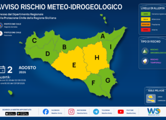 Meteo Sicilia: bollettino di allerta meteo per domani, domenica 02 agosto 2026 Mappa allerta meteo Sicilia per domenica 02 agosto 2026: allerta gialla per rischio idrogeologico e rischio temporali