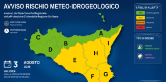 Meteo Sicilia: bollettino di allerta meteo per domani, lunedì 03 agosto 2026 Mappa allerta meteo Sicilia per lunedì 03 agosto 2026: allerta gialla per rischio idrogeologico e rischio temporali