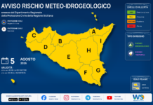 Meteo Sicilia: bollettino di allerta meteo per domani, mercoledì 05 agosto 2026 Mappa allerta meteo Sicilia per mercoledì 05 agosto 2026: allerta gialla per rischio idrogeologico e rischio temporali