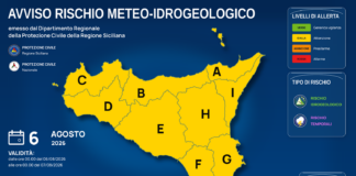 Meteo Sicilia: bollettino di allerta meteo per domani, giovedì 06 agosto 2026 Mappa allerta meteo Sicilia per giovedì 06 agosto 2026: allerta gialla per rischio idrogeologico e rischio temporali