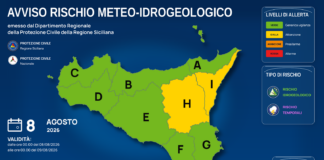 Meteo Sicilia: bollettino di allerta meteo per domani, sabato 08 agosto 2026 Mappa allerta meteo Sicilia per sabato 08 agosto 2026: allerta gialla per rischio idrogeologico e rischio temporali