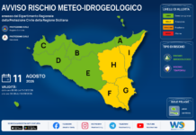 Meteo Sicilia: bollettino di allerta meteo per domani, martedì 11 agosto 2026 Mappa allerta meteo Sicilia per martedì 11 agosto 2026: allerta gialla per rischio idrogeologico e rischio temporali