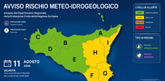 Meteo Sicilia: bollettino di allerta meteo per domani, martedì 11 agosto 2026 Mappa allerta meteo Sicilia per martedì 11 agosto 2026: allerta gialla per rischio idrogeologico e rischio temporali