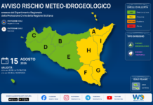 Meteo Sicilia: bollettino di allerta meteo per domani, sabato 15 agosto 2026 Mappa allerta meteo Sicilia per sabato 15 agosto 2026: allerta gialla per rischio idrogeologico e rischio temporali