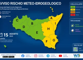 Meteo Sicilia: bollettino di allerta meteo per domani, sabato 15 agosto 2026 Mappa allerta meteo Sicilia per sabato 15 agosto 2026: allerta gialla per rischio idrogeologico e rischio temporali