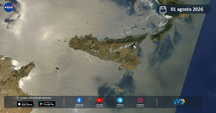 Meteo Sicilia: immagine satellitare NASA di sabato 1 agosto 2026