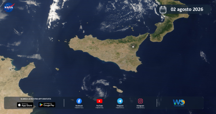 Meteo Sicilia: immagine satellitare NASA di domenica 2 agosto 2026