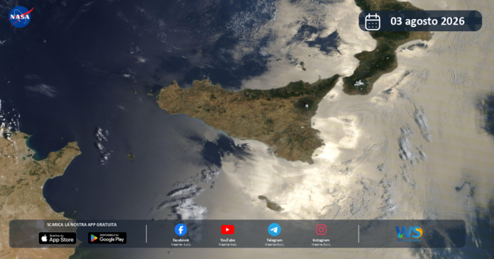 Meteo Sicilia: immagine satellitare NASA di lunedì 3 agosto 2026