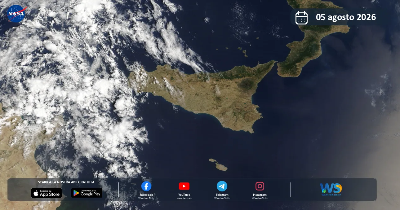Meteo Sicilia: immagine satellitare NASA di mercoledì 5 agosto 2026