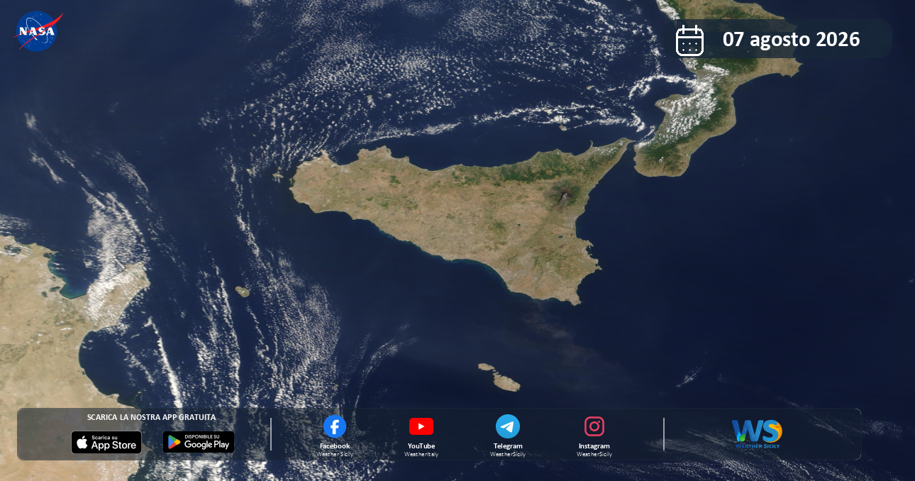 Meteo Sicilia: immagine satellitare NASA di venerdì 7 agosto 2026
