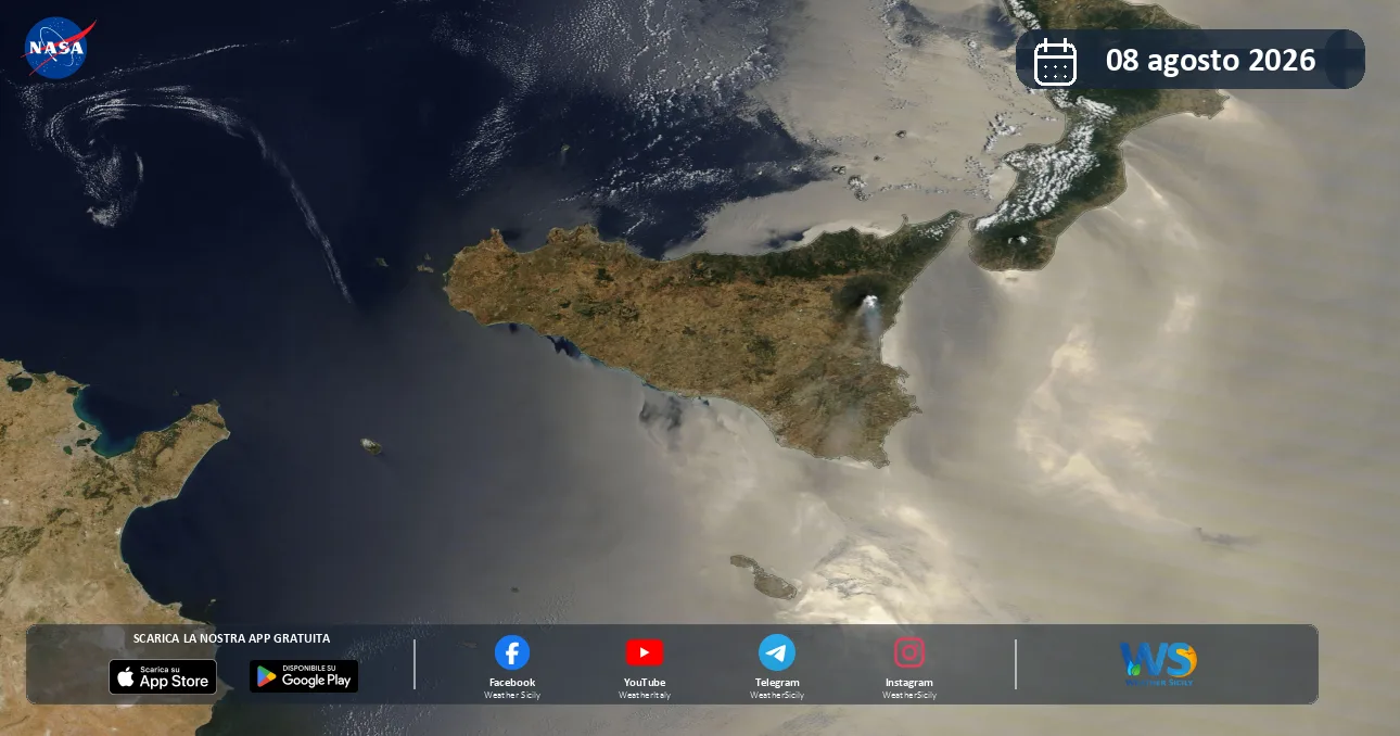 Meteo Sicilia: immagine satellitare NASA di sabato 8 agosto 2026