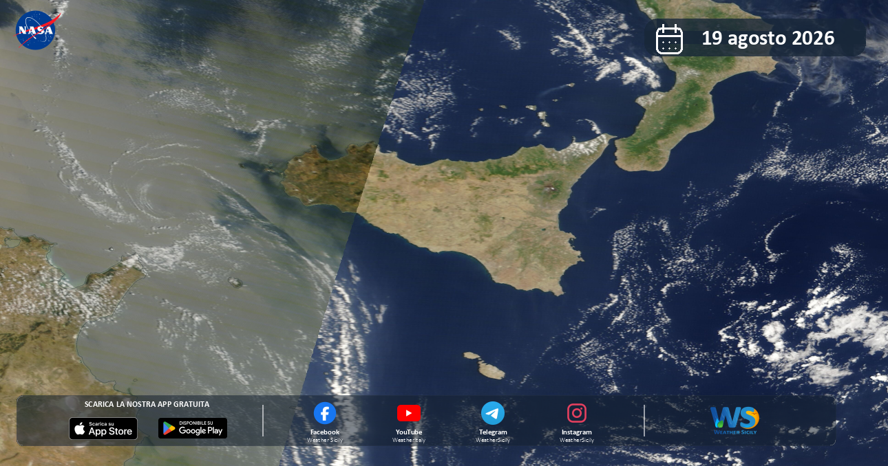 Meteo Sicilia: immagine satellitare NASA di mercoledì 19 agosto 2026