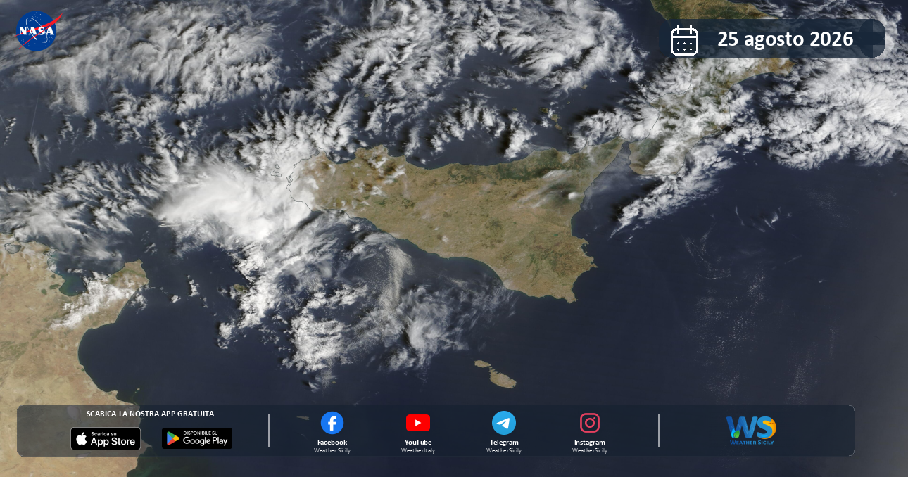 Meteo Sicilia: immagine satellitare NASA di martedì 25 agosto 2026