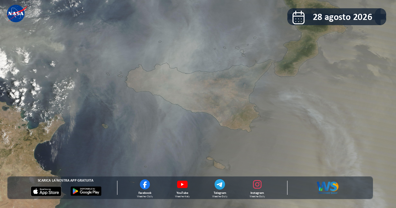 Meteo Sicilia: immagine satellitare NASA di venerdì 28 agosto 2026