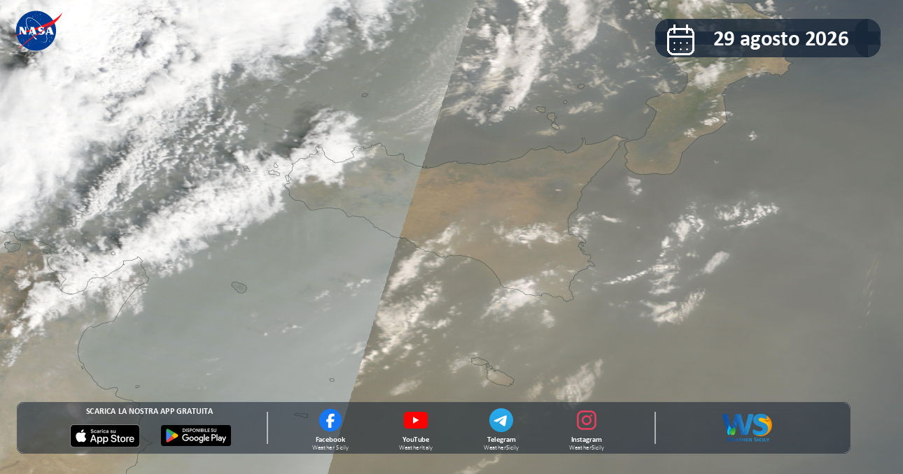 Meteo Sicilia: immagine satellitare NASA di sabato 29 agosto 2026