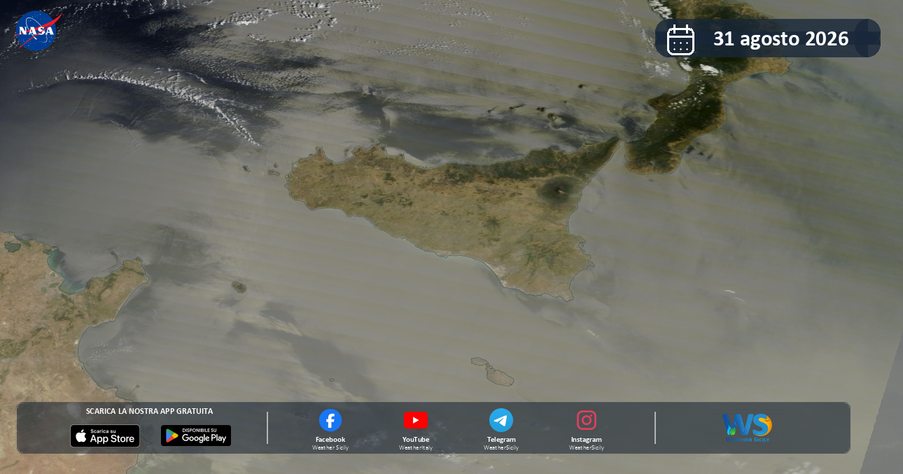 Meteo Sicilia: immagine satellitare NASA di lunedì 31 agosto 2026