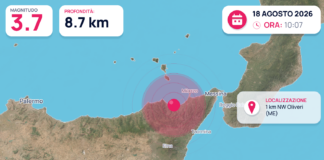 Terremoto M3,7 – 1 km NW Oliveri (ME) – dati INGV