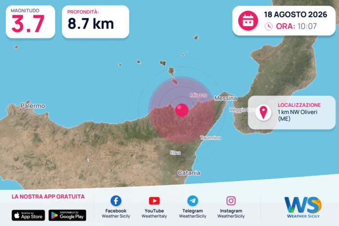 Terremoto M3,7 – 1 km NW Oliveri (ME) – dati INGV