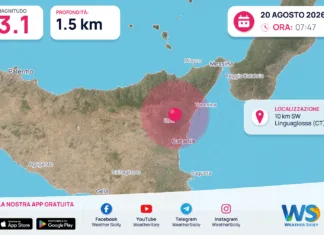 Terremoto M3,1 – 10 km SW Linguaglossa (CT) – dati INGV