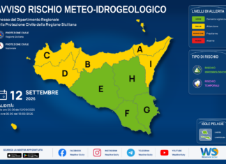Meteo Sicilia: bollettino di allerta meteo per domani, sabato 12 settembre 2026 Mappa allerta meteo Sicilia per sabato 12 settembre 2026: allerta gialla per rischio idrogeologico e rischio temporali