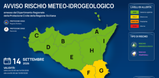 Meteo Sicilia: bollettino di allerta meteo per domani, lunedì 14 settembre 2026 Mappa allerta meteo Sicilia per lunedì 14 settembre 2026: allerta gialla per rischio idrogeologico e rischio temporali