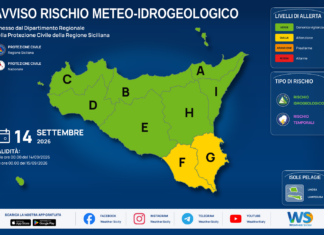 Meteo Sicilia: bollettino di allerta meteo per domani, lunedì 14 settembre 2026 Mappa allerta meteo Sicilia per lunedì 14 settembre 2026: allerta gialla per rischio idrogeologico e rischio temporali