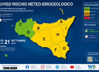 Meteo Sicilia: bollettino di allerta meteo per domani, lunedì 21 settembre 2026 Mappa allerta meteo Sicilia per lunedì 21 settembre 2026: allerta gialla per rischio idrogeologico e rischio temporali