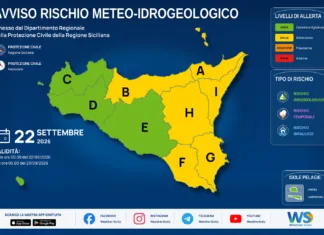 Meteo Sicilia: bollettino di allerta meteo per domani, martedì 22 settembre 2026 Mappa allerta meteo Sicilia per martedì 22 settembre 2026: allerta gialla per rischio idrogeologico, rischio temporali e rischio idraulico