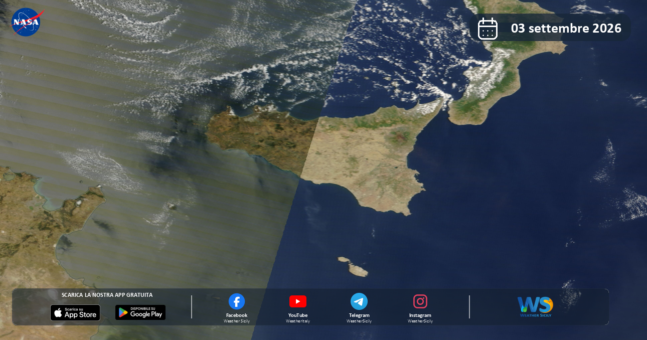 Meteo Sicilia: immagine satellitare NASA di giovedì 3 settembre 2026