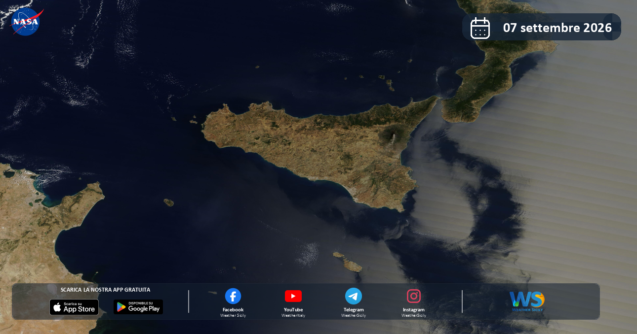 Meteo Sicilia: immagine satellitare NASA di lunedì 7 settembre 2026