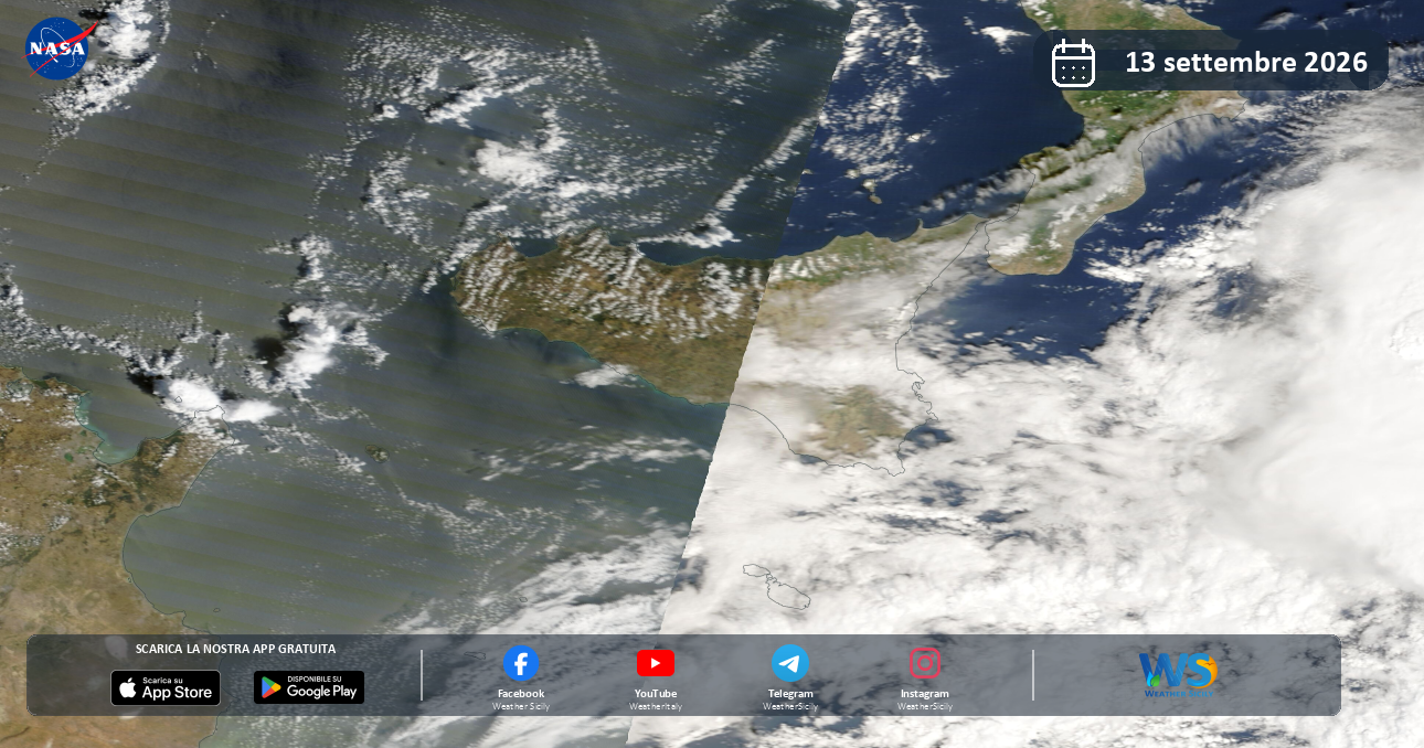 Meteo Sicilia: immagine satellitare NASA di domenica 13 settembre 2026